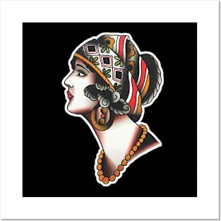 Classic Lady Face Tattoo Design Posters and Art